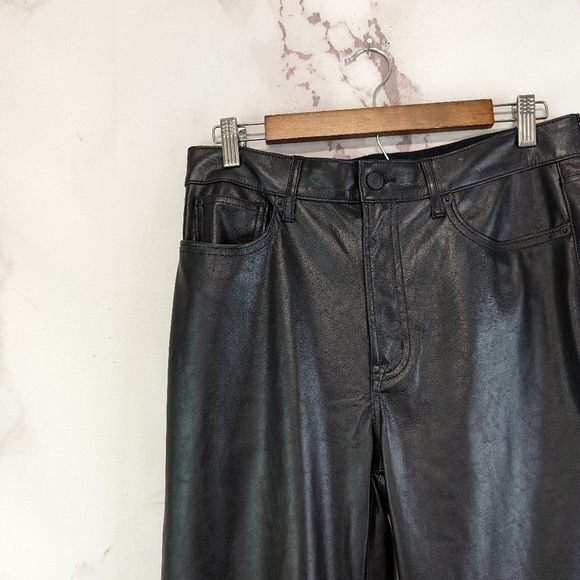Gap Pants Women 10 30 R Black Faux Vegan Leather High Rise 70s Flare Bell Bottom - Picture 3 of 15